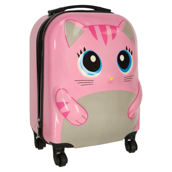 Resväska för barn, handbagage på hjul, rosa katt