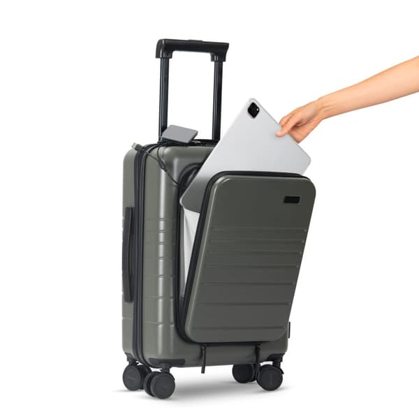 Eternitive E3 PLUSresväska / TSA kombinationslås / USB-C och USB-A portar / kabinväska / olivgrön färg / 360° svängbara hjul