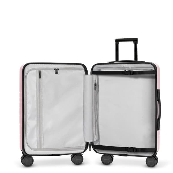 Sæt med 2 Eternitive E3 kufferter / TSA kombinationslås / størrelse S + L / farve pink / håndbagage med ekstra lomme og USB-C og USB-A port / 360° dre