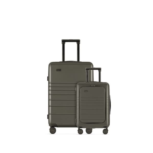 Set med 2 Eternitive E3 resväskor / TSA kombinationslås / storlek S + L / olivgrön / kabinväska med extra ficka och USB-C- och USB-A-port / 360° sväng