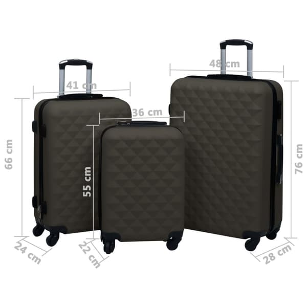 The Living Store kuffertsæt 3 dele hardcase ABS antracitgrå -  Håndkufferter