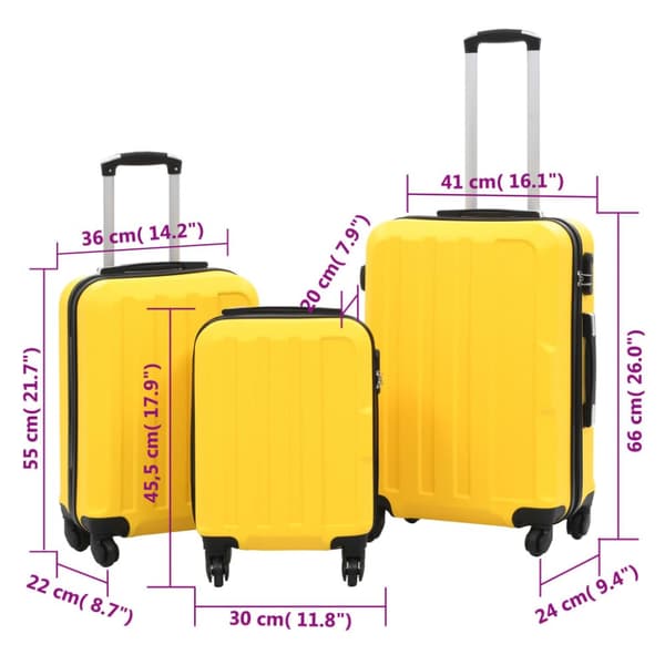 The Living Store kuffertsæt i 3 dele hardcase ABS gul -  Håndkufferter