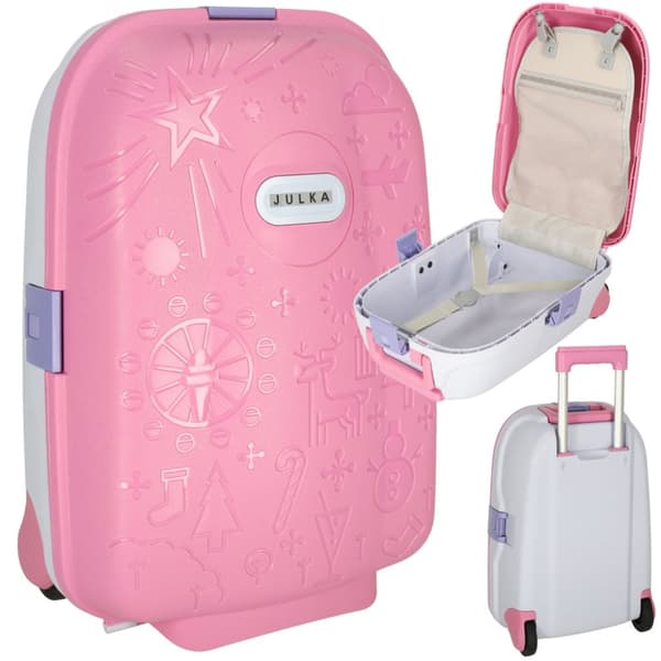 Hyttreseväska för barn på hjul, LED-handbagage med namn, rosa