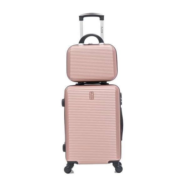 CELIMS FRANCE - Kabinväskan 55x35x25 Easyjet med Weekend Vanity | Kabinväskan 55 cm | ABS-väska | Inbyggd hänglås | Roséguld