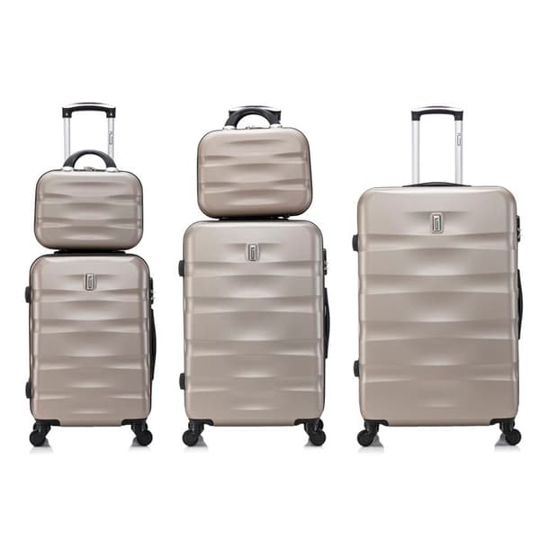 CELIMS FRANCE - Set av resväskor 5 Delar Aerowave | Resväskeset | Lås | Lätt och Styv | Champagne