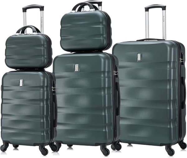 CELIMS FRANCE - Set med 5 Delar Aerowave | Resväska Set | Lås | Lätt och Hård | Grön