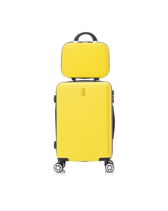 CELIMS FRANCE - Kabinväska 55x35x25 Easyjet med Weekend Necessär | Kabinväska 55cm | ABS-väska | Inbyggd lås | Gul