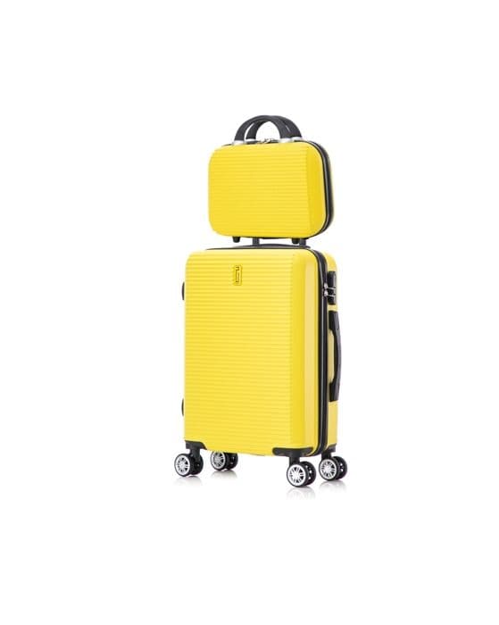 CELIMS FRANCE - Kabinväska 55x35x25 Easyjet med Weekend Necessär | Kabinväska 55cm | ABS-väska | Inbyggd lås | Gul