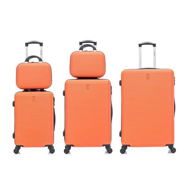 CELIMS FRANCE - Set med 5 resväskor | Kabinväska + Mellanstor resväska + Stor resväska + 2x kosmetikväska | ABS | Orange