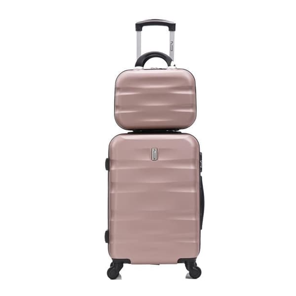 CELIMS FRANCE - Kabinväska 55x35x25 Easyjet med Aerowave Toalettväska | Kabinväska 55 cm | ABS | Inbyggd lås | Roséguld
