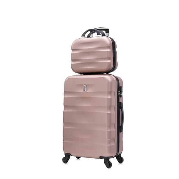 CELIMS FRANCE - Kabinväska 55x35x25 Easyjet med Aerowave Toalettväska | Kabinväska 55 cm | ABS | Inbyggd lås | Roséguld