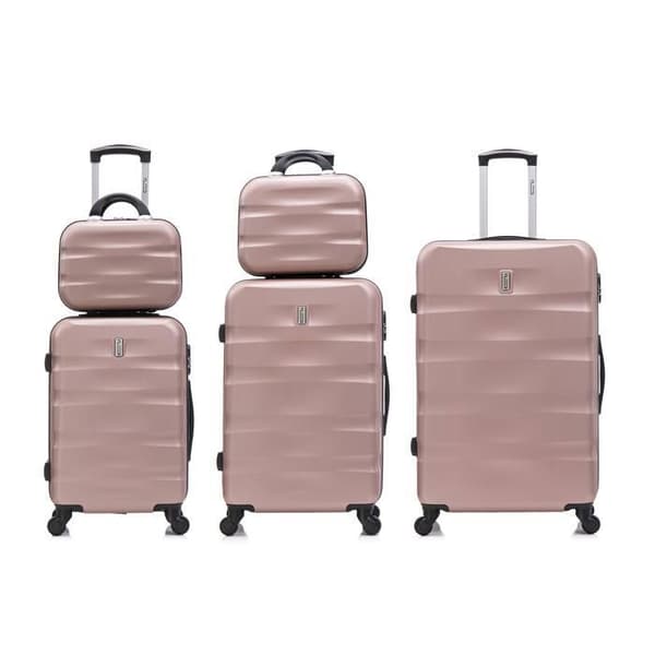 CELIMS FRANCE - Set av resväskor 4 delar Aerowave | Resväskeset | Lås | Lätt och hård | Roséguld