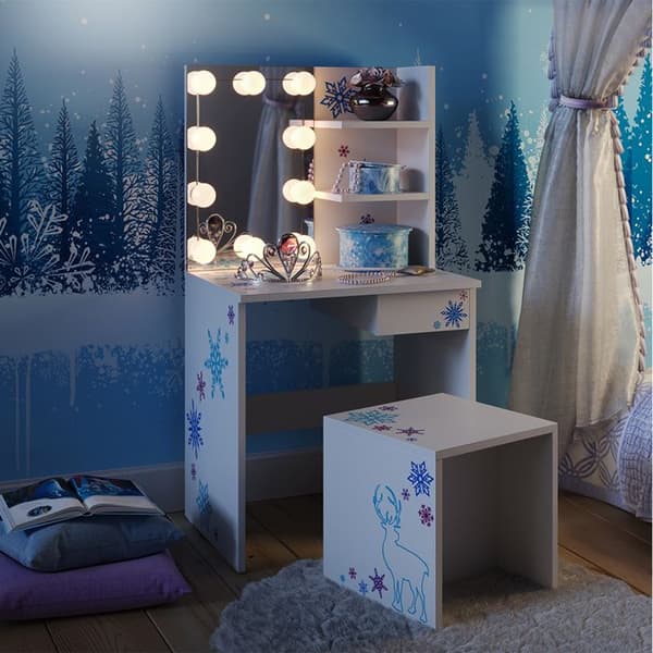 Vicco sminkbord för barn, sminkbord för barn, sminkbord, LED-belysning, pall