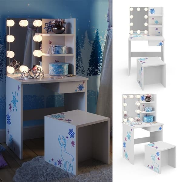 Vicco sminkbord för barn, sminkbord för barn, sminkbord, LED-belysning, pall
