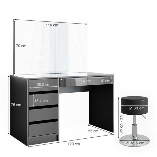 Vicco Sminkbord Sminkbord Sminkbord kista Sherry antracit Spegel (pall)