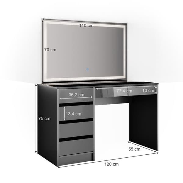 Vicco Sminkbord Sminkbord Sminkbord kista Sherry antracitspegel (LED-spegel)