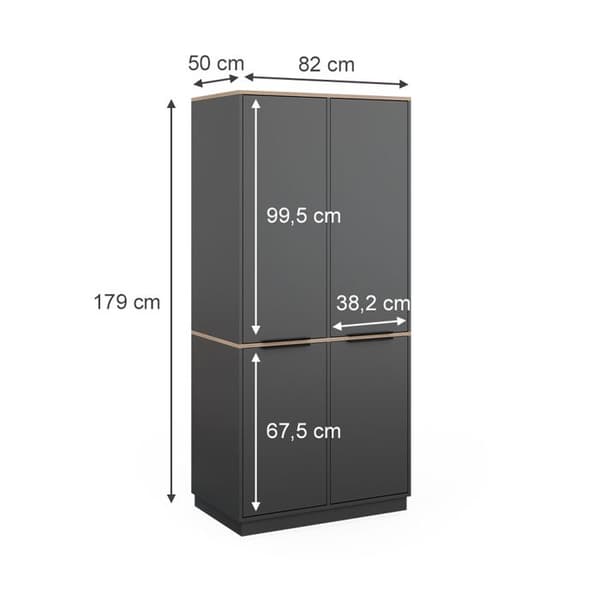 Vicco Betti garderob, antracit, 82 x 179 cm med 4 dörrar
