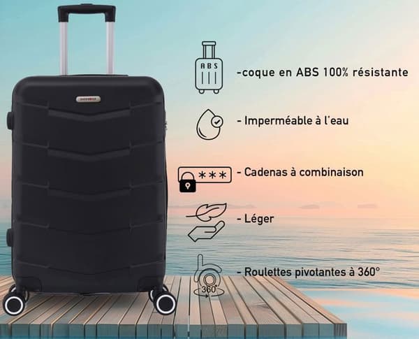 SUPERFLY - Cabin Resväska 55x34x23cm - Stel, Lätt 2,5 Kg - 39 liter - 4 Dubbla Silent Wheels - Vägg - Svart