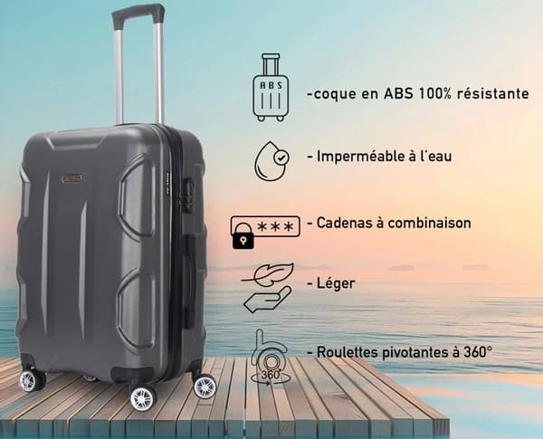 Weekend resväska | Medium resväska Storlek 65cm | ABS Holdall resväska | 4 dubbla 360° hjul | Integrerat lås | Palace | Kolgrå