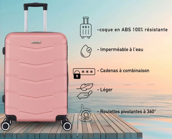 Valis - ADC - Bali - Storlek 75x45x28cm - Hård ABS - 4 Tysta Hjul - Rosa