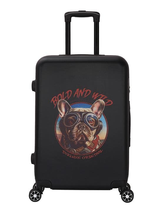 DEELUXE - Kabinväska med 4 hjul dubbel ABS hård 34x55x23cm DOGGY RIDER SVART