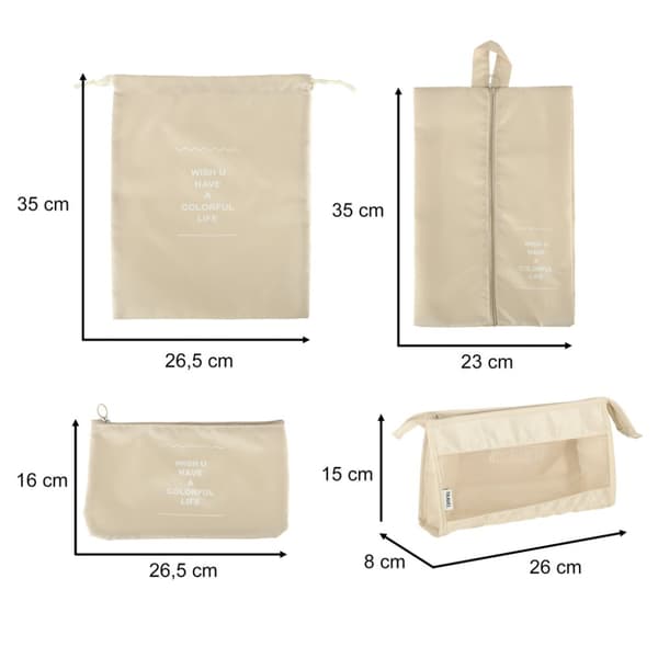 Kuffert-arrangører Rejsesæt 8 stk Tøj Opbevaring Tilbehør Vandtætte tasker Kosmetisk skotaske Beige
