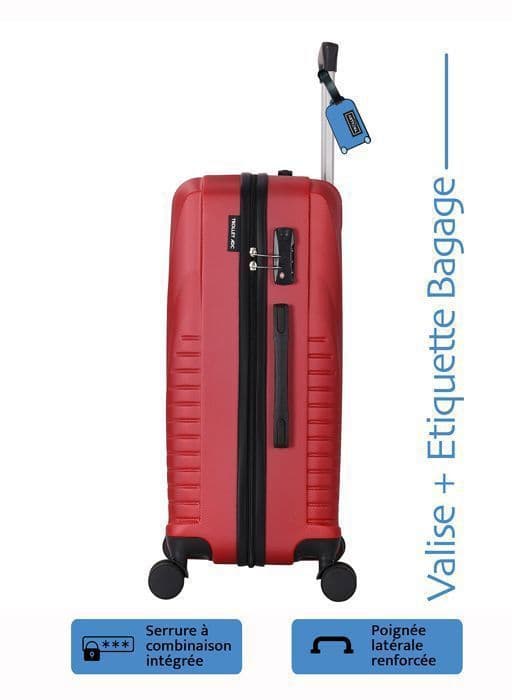 Kabinväska 55 cm - ADC - Hård ABS Röd - 4 Hjul 360° - 39L - Bagagetag ingår