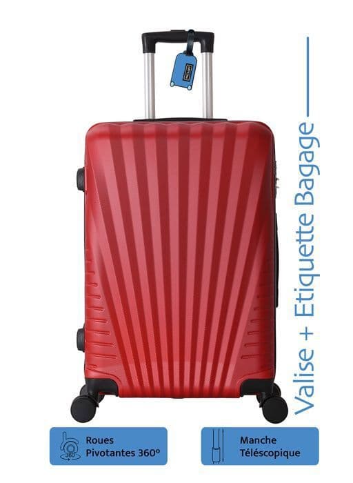 Kabinväska 55 cm - ADC - Hård ABS Röd - 4 Hjul 360° - 39L - Bagagetag ingår