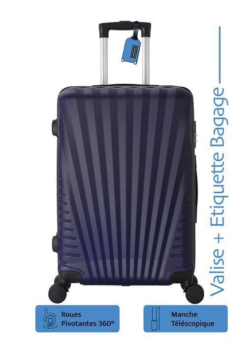 Resväska 55 cm ABS Hård Freeway Blå + Gratis Bagageetikett - 4 Hjul 360 - 2.5 kg - 39L – ADC