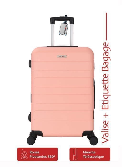 Mellan Hård Resväska - ADC - 65cm - Rosa - 4 Hjuls 360° - 65L - 30kg