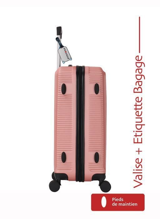 Pack Mellanstor Resväska 65cm Hård Jet Rosa + Bagageetikett - Mellanväska 4 Hjulingar 360 - 3.0kg - 65L ADC