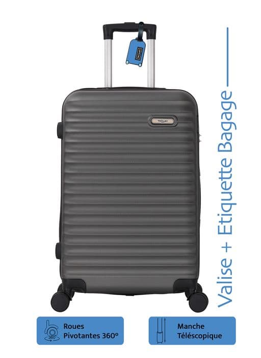 Pack Handväska Medium 65cm Hård Airlight Grå + Bagagetag - Mellanstor Koffert 4 Hjul 360 - 3.0kg - 65L ADC