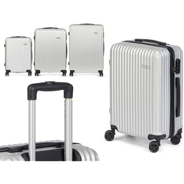Elegant set med tre ljusgrå resväskor - Märke - Modell - Hålla - Stel - 4 hjul