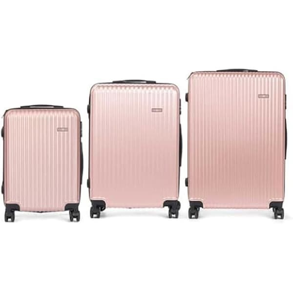Set med tre rosa resväskor - Märke - Modell - Hårt skal - 4 360° hjul