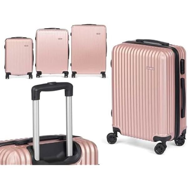 Set med tre rosa resväskor - Märke - Modell - Hårt skal - 4 360° hjul