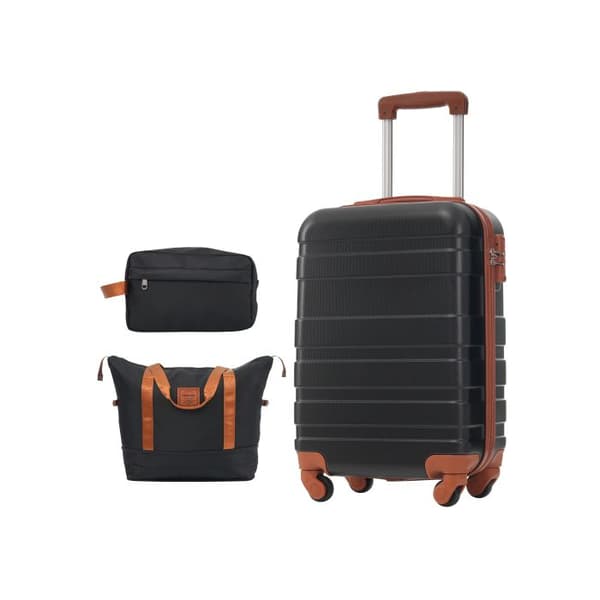 Hårda bagage, bagage med hjul, 4 hjul, ABS, TSA-kombinationslås, 39.5*23*58.5, med toalettartiklar, svart