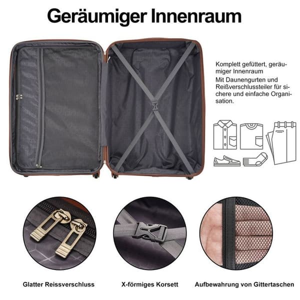 Bagageset, M-L-XL, resväska med 4 hjul, ABS, TSA-lås, med necessär, grön