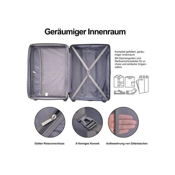 Set med resväskor, handbagage med 4 hjul, ABS, TSA-lås, svart