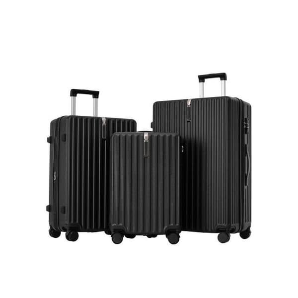 Set med resväskor, handbagage med 4 hjul, ABS, TSA-lås, svart