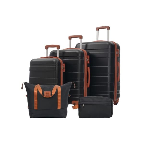Bagageset, resväska, handbagage med 4 hjul, ABS, TSA-lås, med necessär, svart