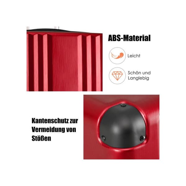 Set av resväskor, handbaggage med 4 hjul, ABS-material, TSA-lås, röd färg