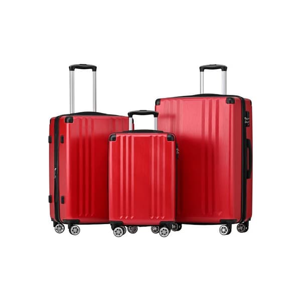 Set av resväskor, handbaggage med 4 hjul, ABS-material, TSA-lås, röd färg
