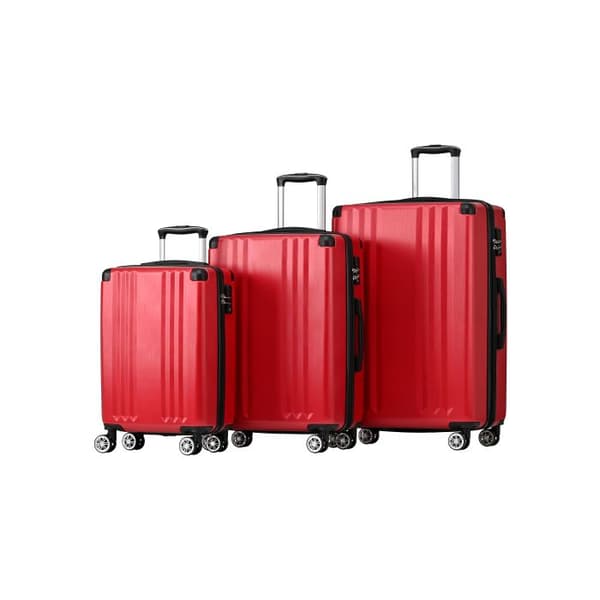Set av resväskor, handbaggage med 4 hjul, ABS-material, TSA-lås, röd färg