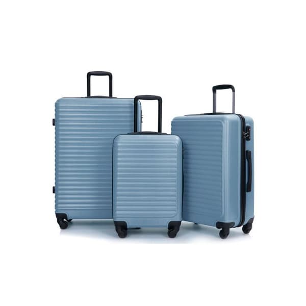 Sats med resväskor, handbagage med 4 hjul, ABS-material, TSA-lås, skifferblå