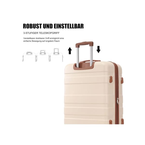 Resväska med hårt skal, 4 hjul, ABS-material, TSA-kombinationslås, 52*30*78, med expanderbar lager, beige färg.