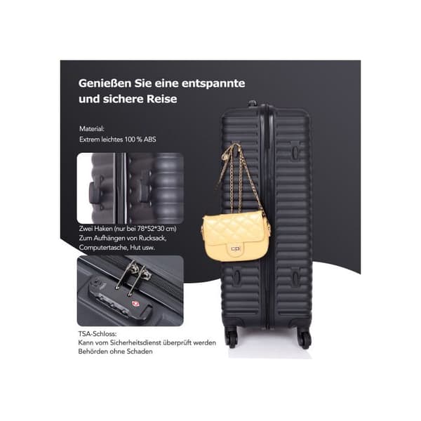 Hårt bagage, Resväska, Handbagage, 4 hjul, ABS-material, TSA-lås, 58.5*39.5*23, Svart