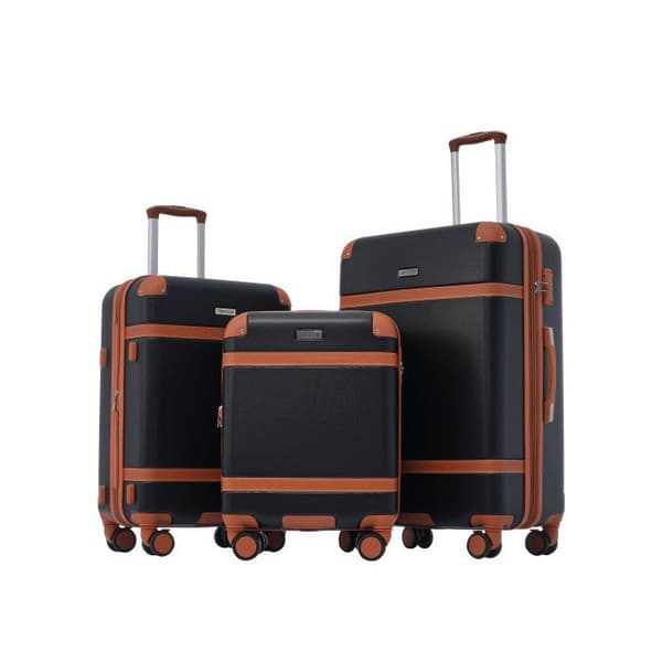 Väskuppsättning, handbagage med 4 hjul, ABS-material, TSA-tullslutning (svart + brun)