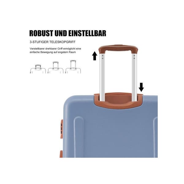 Ensemble av resväskor, handbagage med 4 hjul, ABS-material, TSA-låsning (dimblå + brun)