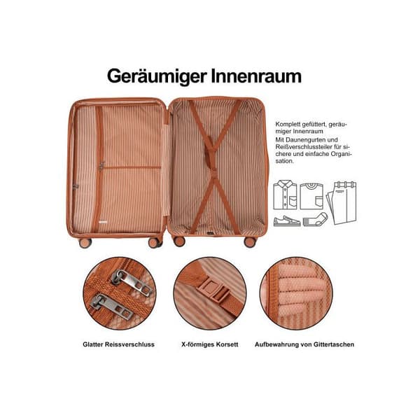 Ensemble av resväskor, handbagage med 4 hjul, ABS-material, TSA-låsning (dimblå + brun)