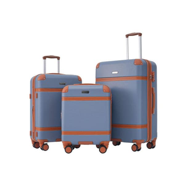 Ensemble av resväskor, handbagage med 4 hjul, ABS-material, TSA-låsning (dimblå + brun)